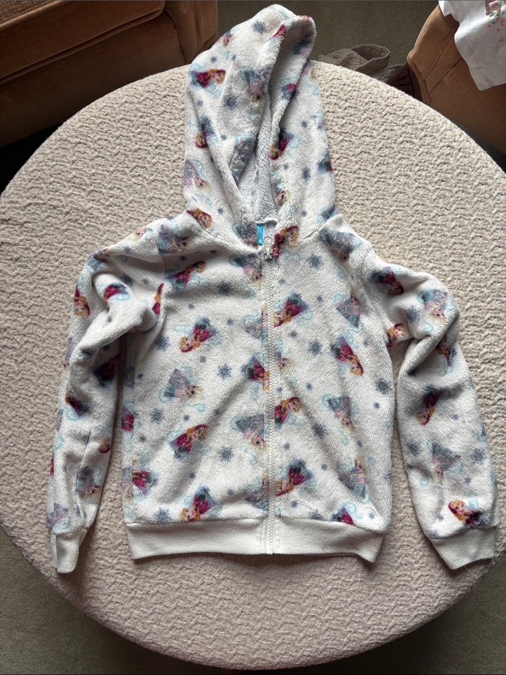 Disney White Fleece Hooded Zip-Up with Frozen Elsa Print